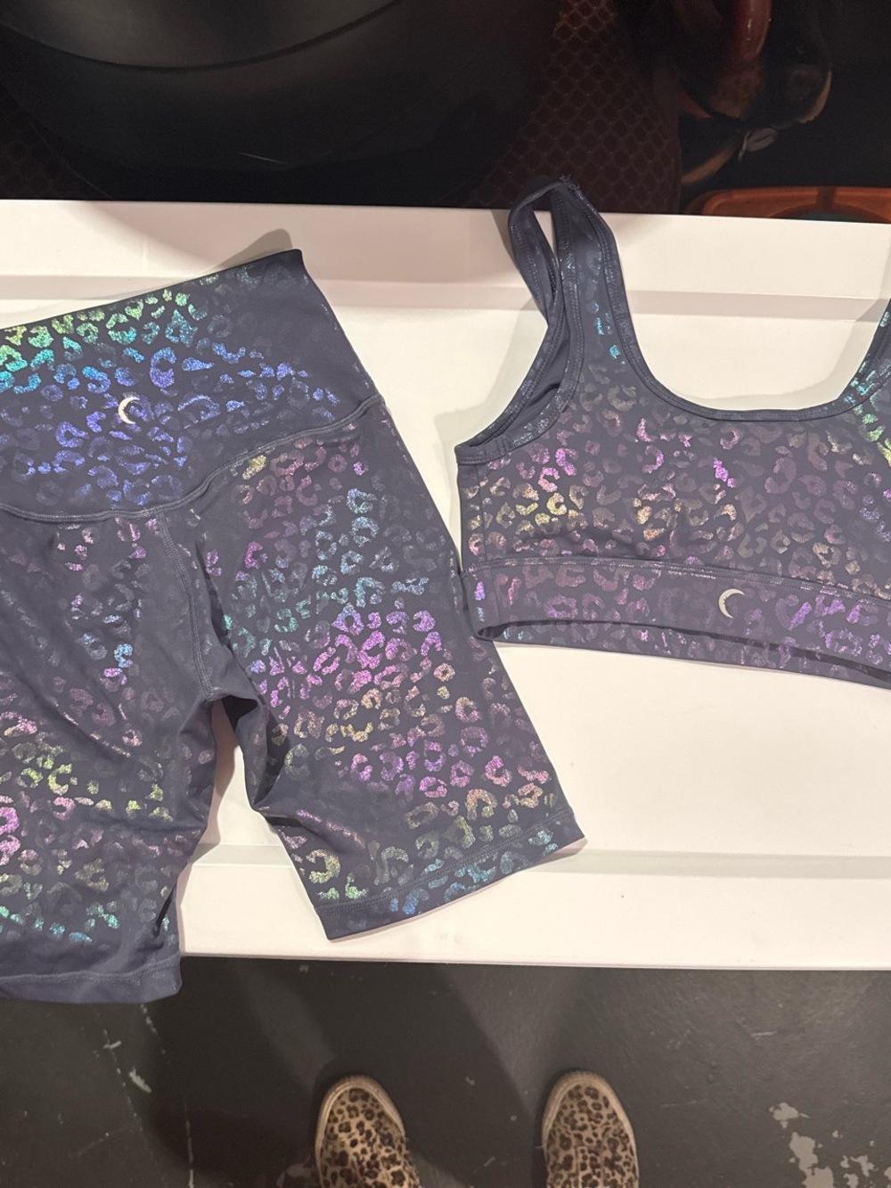 Iridescent Leopard Print Active Set - Crop Top & Biker Shorts